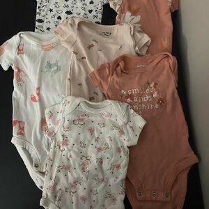 Carter's Floral and Graphic Bodysuits - Pink, White, and Cream